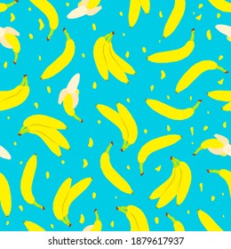 Frutos patrón bananero fondo azul transparente