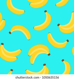 Banana pattern on blue background. Vector illustration.