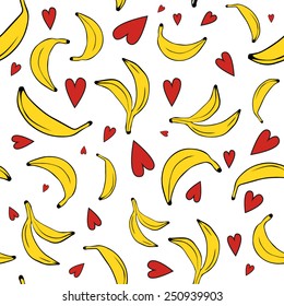 Banana pattern with red hearts.