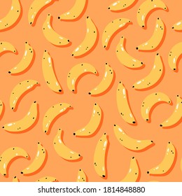 Banana Pattern, Seamless Doodle Print, Bright Tropical Background