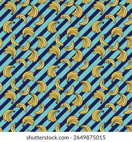 Padrão de banana Fruta sem costura Comida tropical Verão Verão Cartoon Sorriso