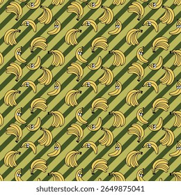 Patrón de plátano Fruta sin fisuras Comida tropical de verano Sonrisa de dibujos animados de verano