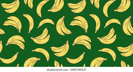 Patrón de plátano, sin costuras. Fruta tropical en estilo Doodle. Ilustración vectorial de verano de color. Juicy Fruits, comida. Ilustración vectorial, Fondo aislado.