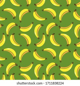 Banana Pattern Texture and / or repetitive background of a banana. Drawing of a banana with repetition to decorate. Editable vector. Green background.