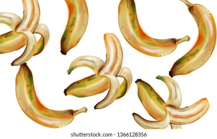 Banana pattern Vector watercolor. Colorful summer fruits texture