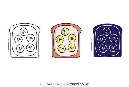 Banana peanut butter toast line and solid illustration icon