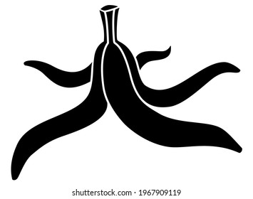 Banana peel - black vector silhouette for logo or pictogram. Banana peels, ponytail stalk - silhouette for identity, icon or sign.