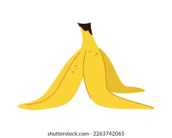 Banana peel concept. Eaten fruit symbol of summer season. Tropical and exotic fruit, natural and organic product. Food and healthy eating. Cartoon flat vector illustration