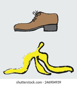 banana peel, danger concept icon, cartoon vector and illustration