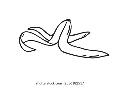 banana peel doodle hand drawn icon. Outline drawing banana peel line clipart symbol. Vector illustration