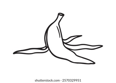 banana peel doodle hand drawn icon. Outline drawing banana peel line clipart symbol. Vector illustration