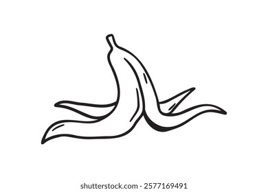 banana peel doodle hand drawn icon. Outline drawing banana peel line clipart symbol. Vector illustration