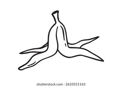 banana peel doodle ícone desenhado à mão. Desenho de contorno banana peel line clipart símbolo. Ilustração vetorial