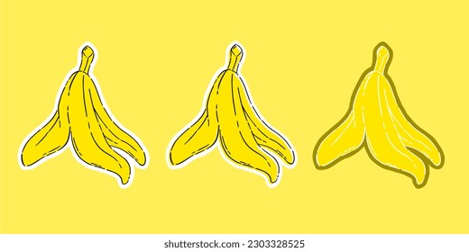 banana peel hand drawn. banana peel stickers art and logo