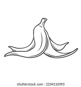 Banana peel line icon vector illustration. Hand drawn outline trash skin of single ripe tropical fruit, simple symbol of food waste, slippery pitfall failure and accident, organic banana garbage