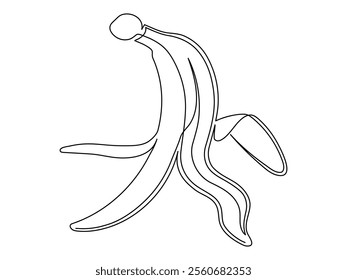 Banana peel line isolated on white background. Simple silhouette of peel. Hand drawn banana outline. Vector illustration