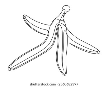 Banana peel line isolated on white background. Simple silhouette of peel. Hand drawn banana outline. Vector illustration