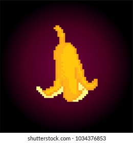 banana peel. Pixel art. Old school computer graphic style. 8 bit video game. game element.