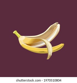 Banana peel in realistic style. Vector illustration isolated on dark background
