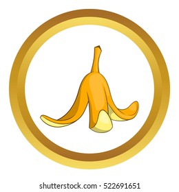 Banana Peel Vector Icon In Golden Circle, Cartoon Style Isolated On White Background