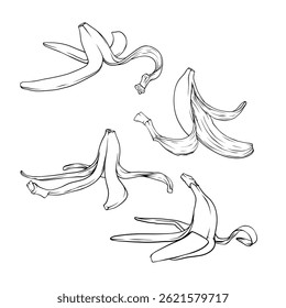 vetor de casca de banana com coleção de conjuntos de desenho à mão de arte de linha