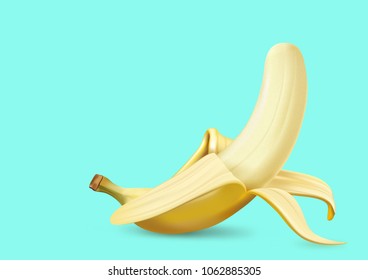Banana of peeled isolated on solid color background. 3D model illustrate, copy and logo space for design.