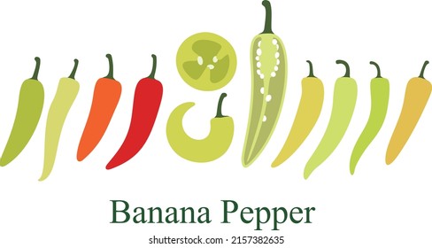 Banana pepper flat icon set, vector illustration