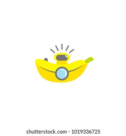 Banana photography camera. Funny banana shape logo icon