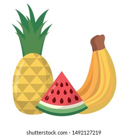 Banana pineapple and watermelon design, Fruit healthy organic food sweet and nature theme Vector illustration
