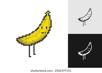 Banana pixel art character set collection. 8-bit sprite. Game development, mobile app. Isolated vector illustration