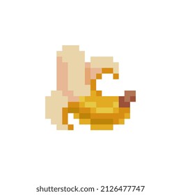 Banana pixel art icon, fruit logo. Isolated vector illustration. Game assets 8-bit sprite. Design for stickers, web, mobile app.
