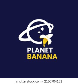 Banana with planet logo design vector graphic symbol icon sign illustration creative idea