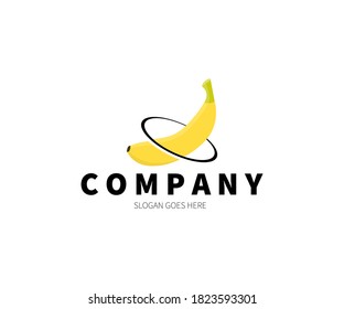 Banana Planet with ring, Space Logo Concept. Vector Design Illustration. Symbol and Icon Vector Template.