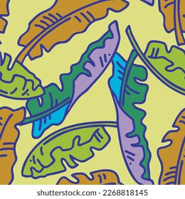 La planta de plátano deja un patrón vectorial para el diseño textil, impresión de tela, papel pintado, papel digital. Fondo de hojas de palmera, estilo vintage jungla, ilustración a mano para café, decoración de hotel spa.