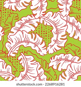 La planta de plátano deja un patrón vectorial para el diseño textil, impresión de tela, papel pintado, papel digital. Fondo de hojas de palmera, estilo vintage jungla, ilustración a mano para café, decoración de hotel spa.