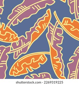 La planta de plátano deja un patrón vectorial para el diseño textil, impresión de tela, papel pintado, papel digital. Fondo de hojas de palmera, estilo vintage jungla, ilustración a mano para café, decoración de hotel spa.