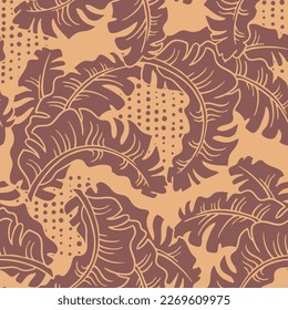 Bananenpflanze hinterlässt Vektormuster für Textil-Design, Stoffdruck, Tapete, Digitalpapier. Palmenblätterhintergrund, Dschungelwinterstil, handgezeichnete Illustration für Café, Spa-Hoteldekoration.