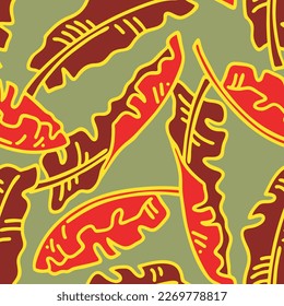 La planta de plátano deja un patrón vectorial para el diseño textil, impresión de tela, papel pintado, papel digital. Fondo de hojas de palmera, estilo vintage jungla, ilustración a mano para café, decoración de hotel spa.