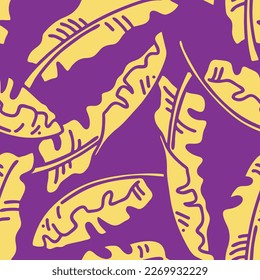 Bananenpflanze hinterlässt Vektormuster für Textil-Design, Stoffdruck, Tapete, Digitalpapier. Palmenblätterhintergrund, Dschungelwinterstil, handgezeichnete Illustration für Café, Spa-Hoteldekoration.