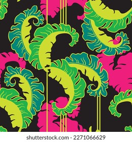 La planta de plátano deja un patrón vectorial para el diseño textil, impresión de tela, papel pintado, papel digital. Fondo de hojas de palmera, estilo vintage jungla, ilustración a mano para café, decoración de hotel spa.