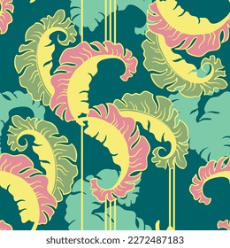 La planta de plátano deja un patrón vectorial para el diseño textil, impresión de tela, papel pintado, papel digital. Fondo de hojas de palmera, estilo vintage jungla, ilustración a mano para café, decoración de hotel spa.