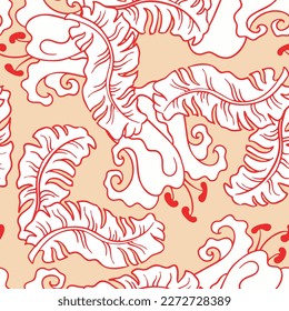 Bananenpflanze hinterlässt Vektormuster für Textil-Design, Stoffdruck, Tapete, Digitalpapier. Palmenblätterhintergrund, Dschungelwinterstil, handgezeichnete Illustration für Café, Spa-Hoteldekoration.