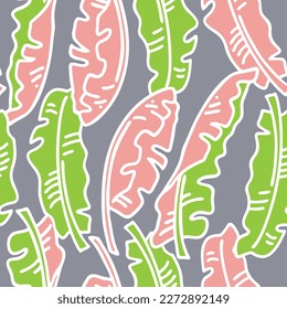 Banana plant leaves vector pattern for textile design, fabric print, wallpaper, digital paper. Palm tree leaf background, jungle vintage style, hand drawn illustration for cafe, spa hotel decoration.