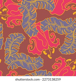 Banana plant leaves vector pattern for textile design, fabric print, wallpaper, digital paper. Palm tree leaf background, jungle vintage style, hand drawn illustration for cafe, spa hotel decoration.