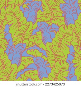 Bananenpflanze hinterlässt Vektormuster für Textil-Design, Stoffdruck, Tapete, Digitalpapier. Palmenblätterhintergrund, Dschungelwinterstil, handgezeichnete Illustration für Café, Spa-Hoteldekoration.