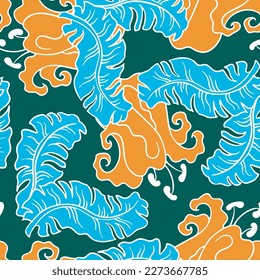 Banana plant leaves vector pattern for textile design, fabric print, wallpaper, digital paper. Palm tree leaf background, jungle vintage style, hand drawn illustration for cafe, spa hotel decoration.