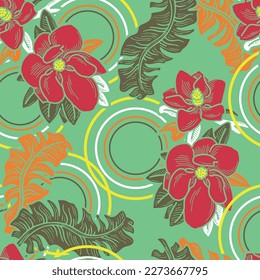 Banana plant leaves vector pattern for textile design, fabric print, wallpaper, digital paper. Palm tree leaf background, jungle vintage style, hand drawn illustration for cafe, spa hotel decoration.