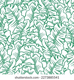 Bananenpflanze hinterlässt Vektormuster für Textil-Design, Stoffdruck, Tapete, Digitalpapier. Palmenblätterhintergrund, Dschungelwinterstil, handgezeichnete Illustration für Café, Spa-Hoteldekoration.