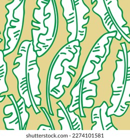 Banana plant leaves vector pattern for textile design, fabric print, wallpaper, digital paper. Palm tree leaf background, jungle vintage style, hand drawn illustration for cafe, spa hotel decoration.