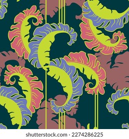 Banana plant leaves vector pattern for textile design, fabric print, wallpaper, digital paper. Palm tree leaf background, jungle vintage style, hand drawn illustration for cafe, spa hotel decoration.